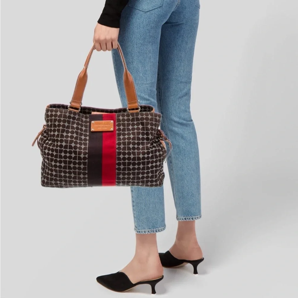 Kate Spade Brown Patterned Tote with Red Stripe